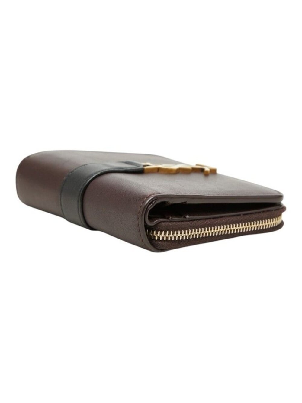 Saint Laurent YSL Logo Cassandra Compact Wallet Bifold Brown Black Leather - Picture 5 of 10